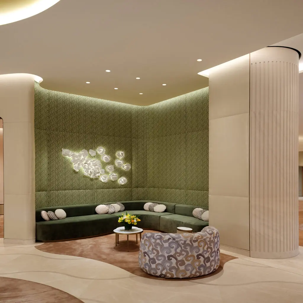 A stylish seating area in the re-imagined Cartier boutique in River Oaks District. 