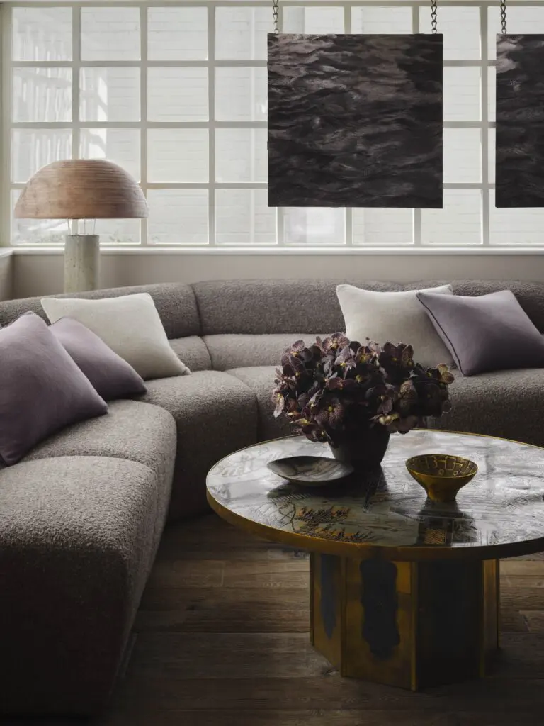 Philip and Kelvin LaVerne coffee table in a seating area in the studio. (Photo by Douglas Friedman)
