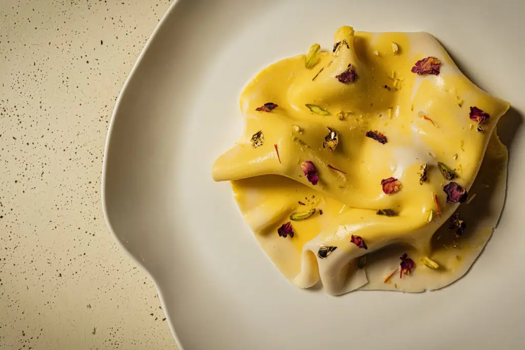 Desserts are a beautiful send-off and include this Shahi Tukda panna cotta. (Photo by Photos by Chris Furia)
