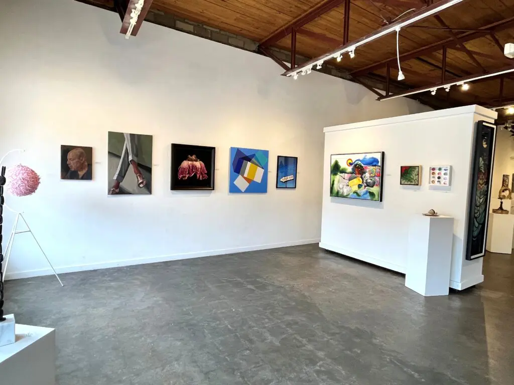 An installation view of Archway Gallery's 17th Annual Juried Exhibition, on view through July 31, 2025. The exhibition was juried by Houston artist Rick Lowe. (Courtesy Archway Gallery, Houston)