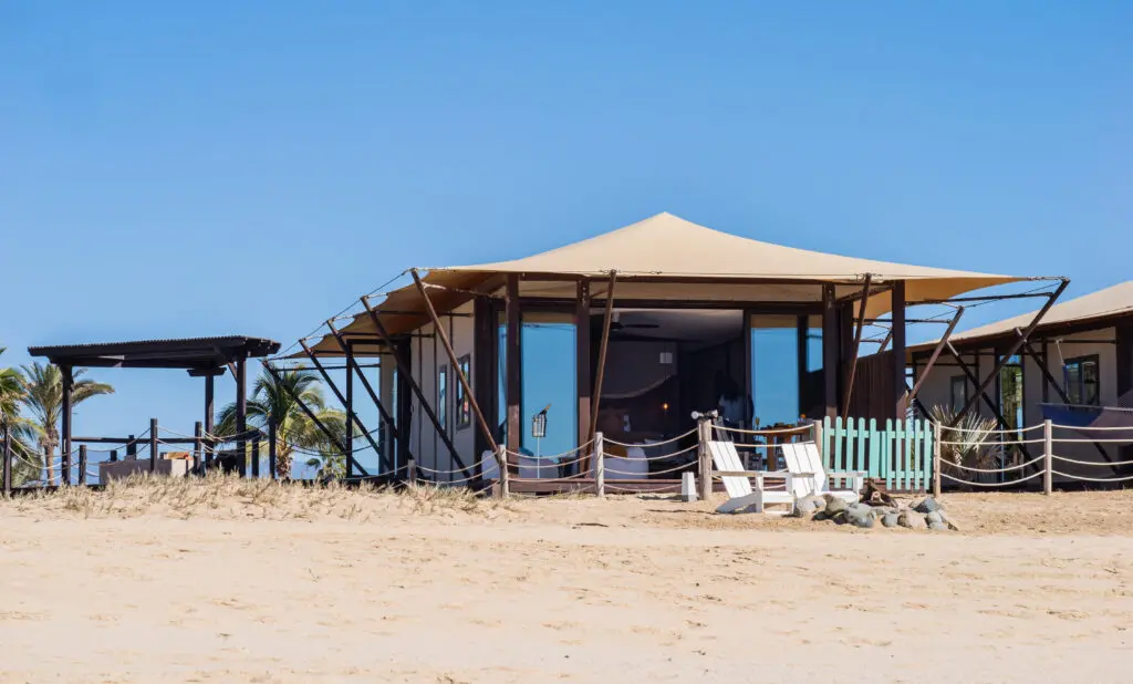 The Tented Suites boast expansive private outdoor space including a spacious patio, hammock, beach lounge chairs and private fire pit which can be lit (complete with a S’more kit) after a quick text to the front desk.