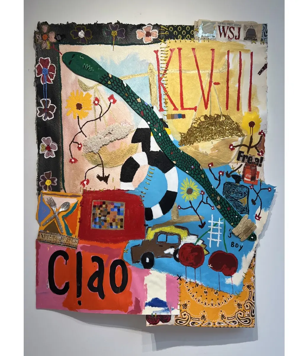 In French's work, "A Serpent's Gold Rattle", he expresses personal tragedies as well as singular triumphs. Mixed Media on Paper