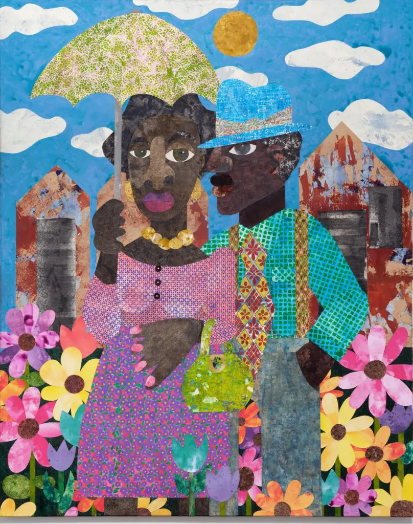 335 Evita_Tezeno_Big-boned Sally and Little Milton_2024_acrylic, mixed media collage and buttons on canvas_60 x 48 in_hi-res-min
