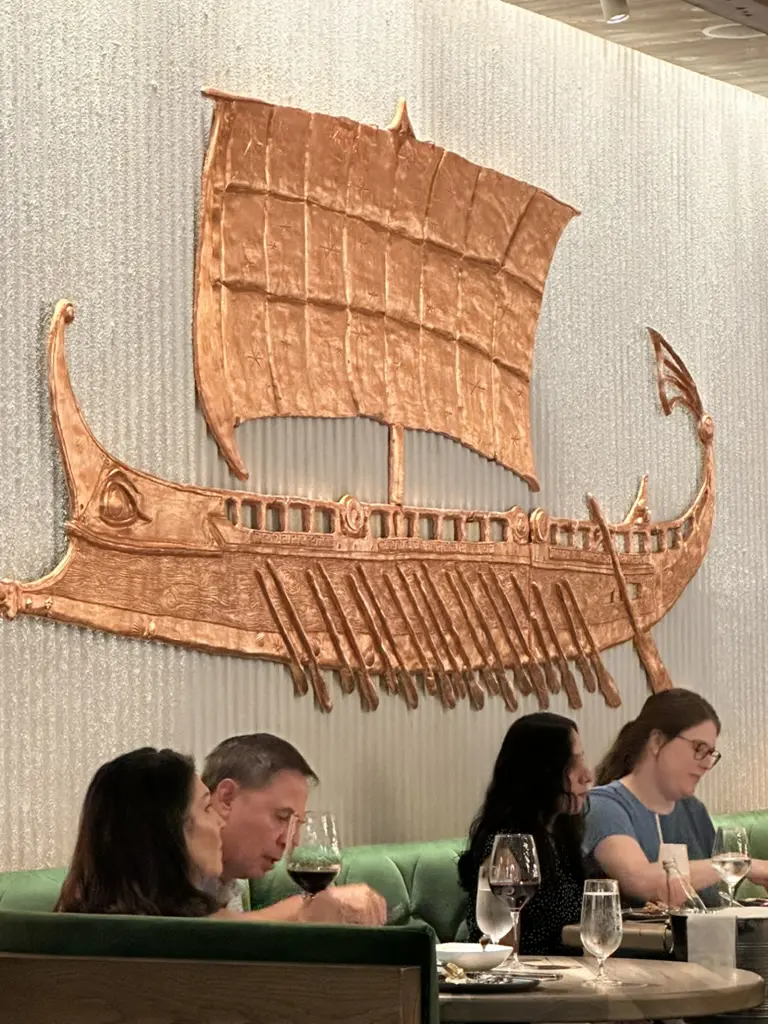 Close-up of the rowing vessel at Yiayia's Greek Restaurant (Photo by Shelby Hodge)