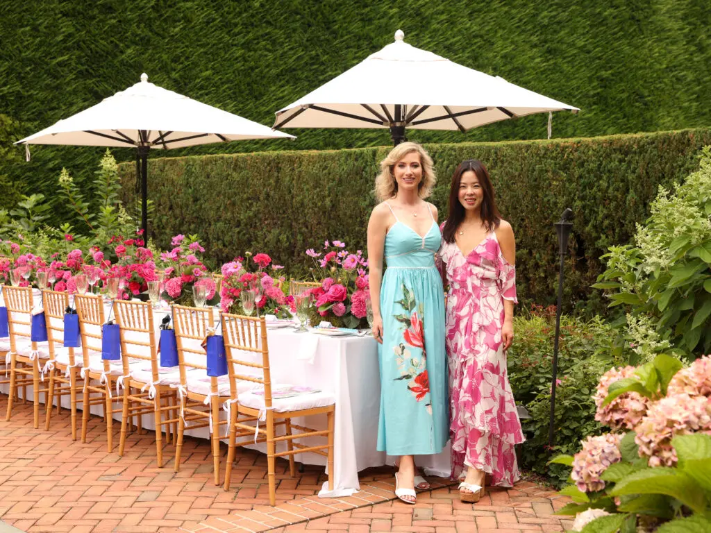 Co-hostesses philanthropist Kaleta Blaffer Johnson, who shares time between Dallas and Houston, and Houston-based designer Christy Lynn Lee at the designer's luncheon in Southhampton, New York. (Photo by BFA / Kevin Czopek)