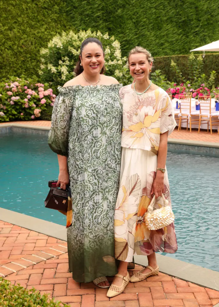 Gallerist Patti Ruiz-Healy of San Antonio and New York, style blogger Samantha Smalling at the Christy Lynn  poolside luncheon in Southampton, (Photo by BFA / Kevin Czopek)