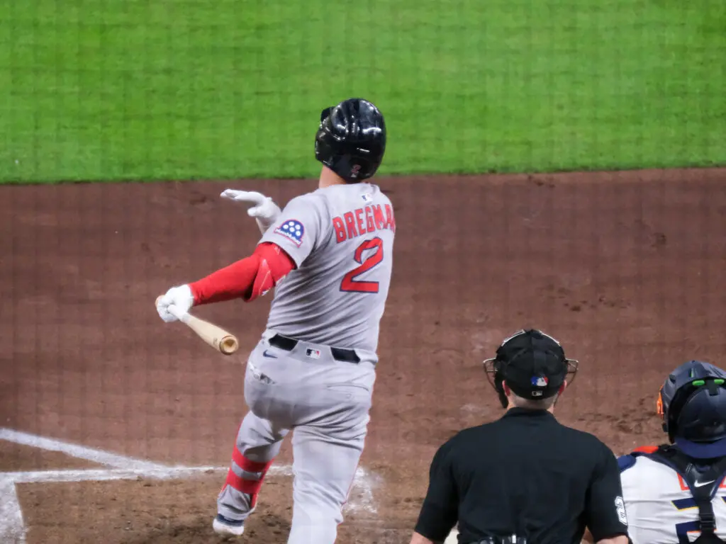 Alex Bregman hit a home run in his first at-bat back in Houston as a Red Sox. (Photo by F. Carter Smith)