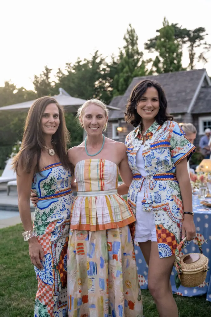 Marla Mullen Sanford, Chloe Burch Seaver, Mariana Favrot at the Hunter Bell fashion-themed dinner party in Nantucket. (Photo by Charity Grace Photography)