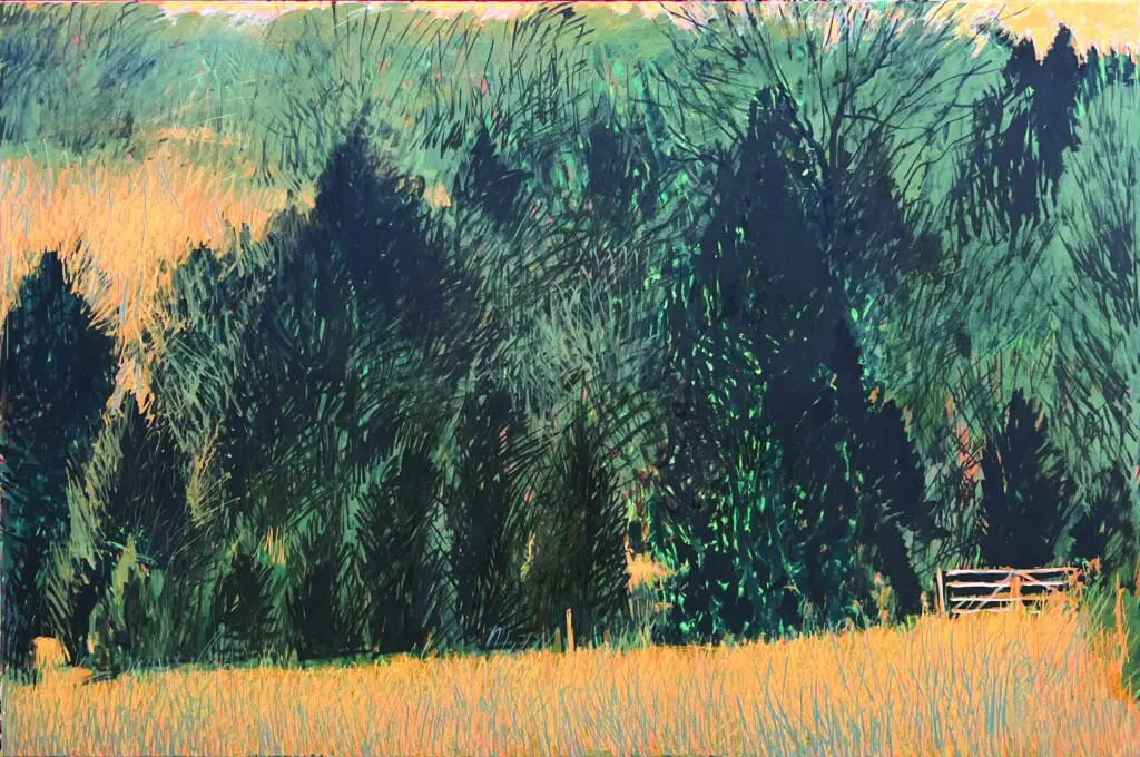 William Anzalone's "My Fields #16," 2025, at Red & White Gallery, Fayetteville