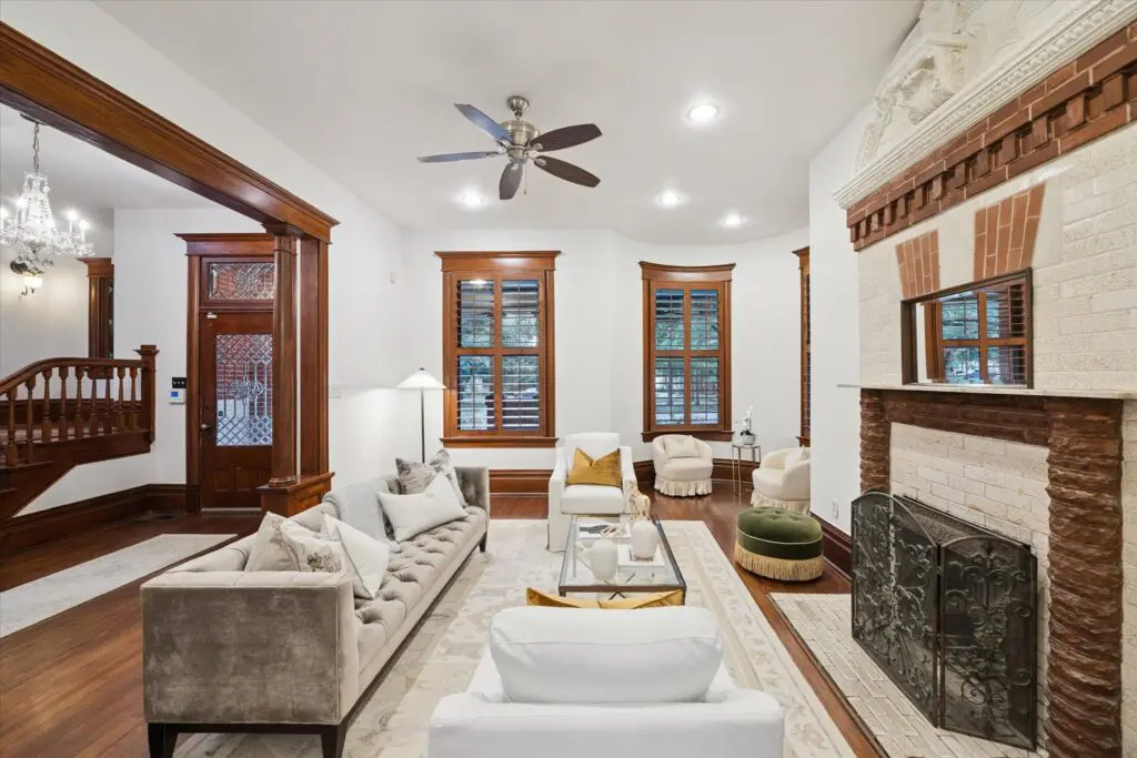 Contemporary lighting and ceiling fans are part of the careful renovation of the home at 1011 Heights Blvd. (Photo by TK Images)