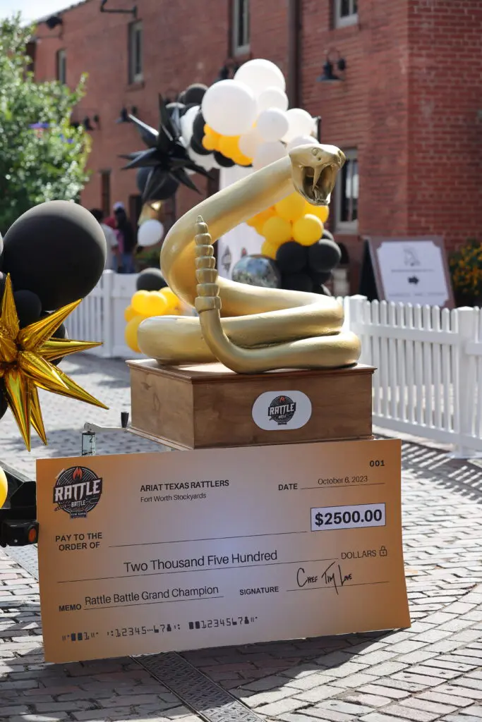 The golden rattlesnake trophy from the inaugural Rattle Battle. (Photo courtesy Andy Watson/ Bull Stock Media)
