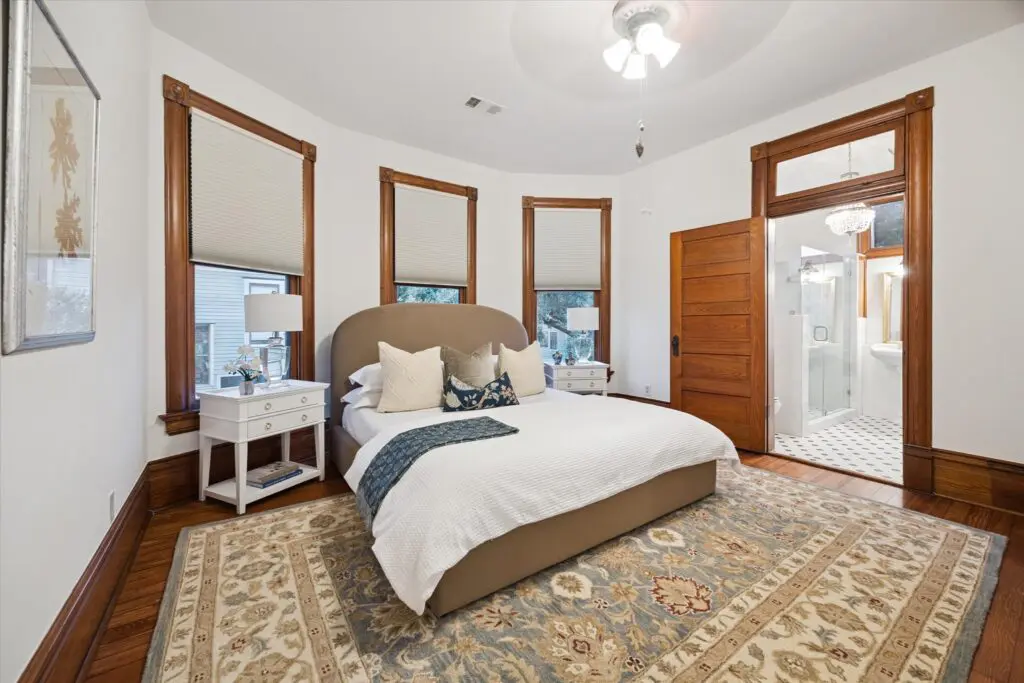 One of three bedrooms, each with a bath, in the home which is on the National Register of Historic Places (Photo by TK Images)
