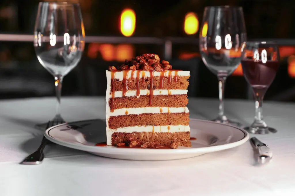 End your meal with a multi-layered slice of carrot cake. (Photo by Photos courtesy of Truluck's)