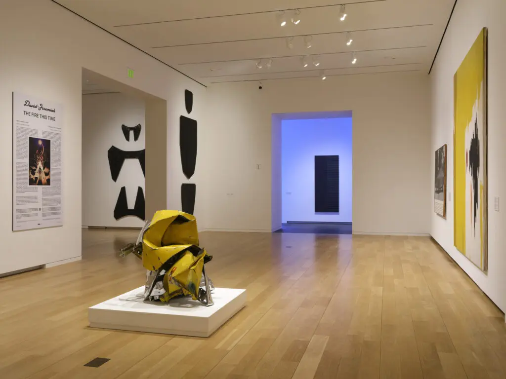 A crumpled yellow Lamborghini hood anchors the entrance. (Photo by The Modern Art Museum of Fort Worth )