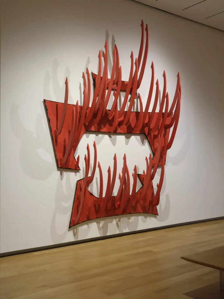 Red works with upward-flaming protrusions provide a vivid counterpoint to the exhibition. (Photo by The Modern Art Museum of Fort Worth )
