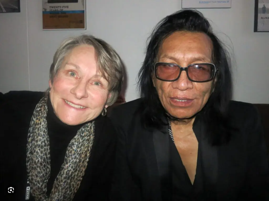 Columnist  and reviewer Jane Howze, and Sixto Rodriguez, subject of the Academy Award winning documentary, “Searching for Sugarman” photographed in 2011 after the film’s premiere. (Photo by John M. Mann) 