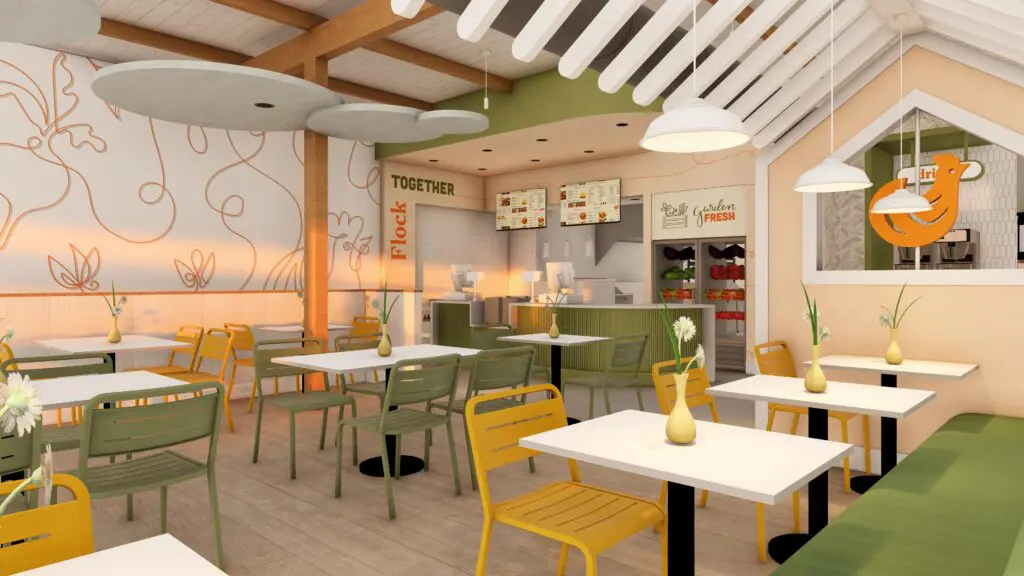 Led by Plan B Group, the design of Flock & Fresh is "a modern aesthetic with a soft, feminine sensibility." (Rendering courtesy of Plan B Group)