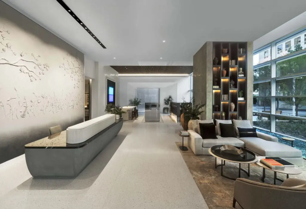 The lobby of 2811 Maple leaves an impression. (Photo by Eric Laignel)