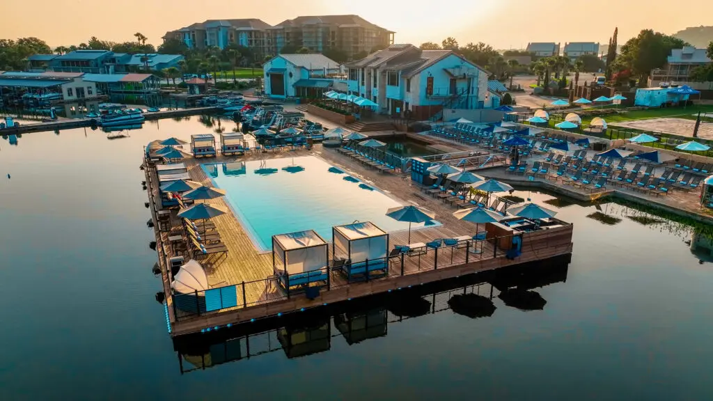 Last year, Horseshoe Bay Resort opened their attention-grabbing 70,000-gallon Waterfront Floating Pool. (Photo by Horseshoe Bay Resort)