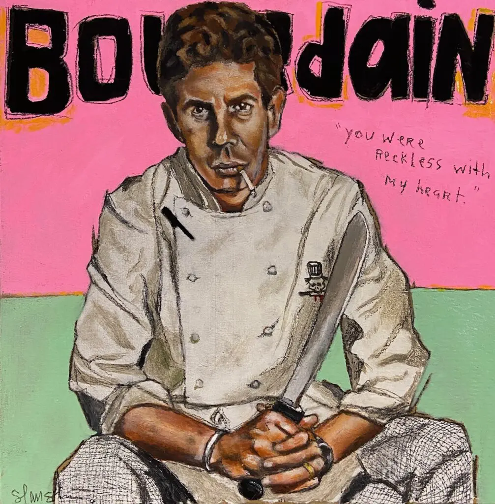 Featured at Houston Art Weeks, Tra Slaughter’s portrait of Anthony Bourdain pairs grit with vulnerability. (Photo courtesy Tra Slaughter)