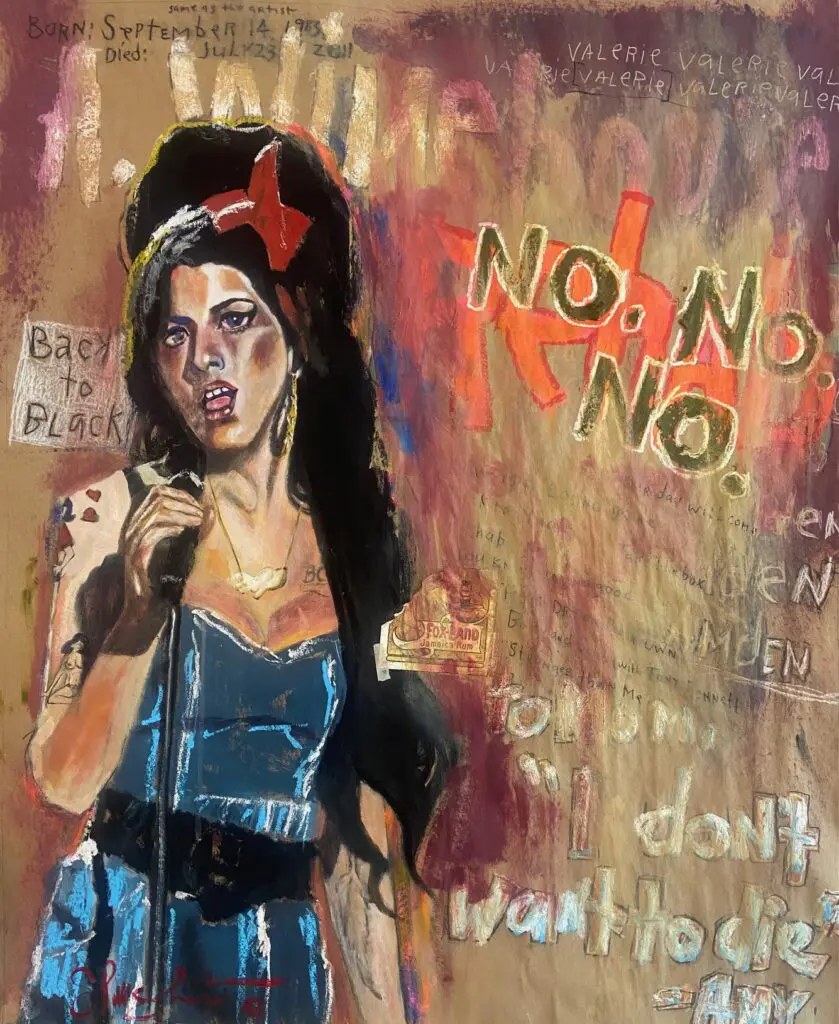 Featured at Houston Art Weeks, Tra Slaughter’s portrait of Amy Winehouse captures both her fragility and fierce spirit. (Photo courtesy Tra Slaughter)