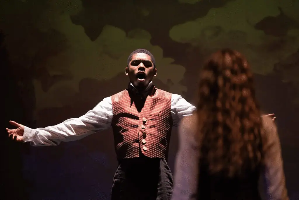 Micah Zimmerman as Henry Hobson in Tom Cipullo's "Hobson's Choice," world premiere at the Moores School of Music (Courtesy Jorge Parodi)