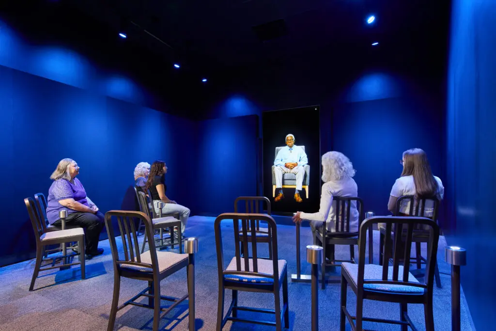 Visitors can ask questions directly to Medal of Honor recipients, who pre-recorded hundreds of answers for the museum’s interactive projection.
 (Photo by National Medal of Honor Museum )