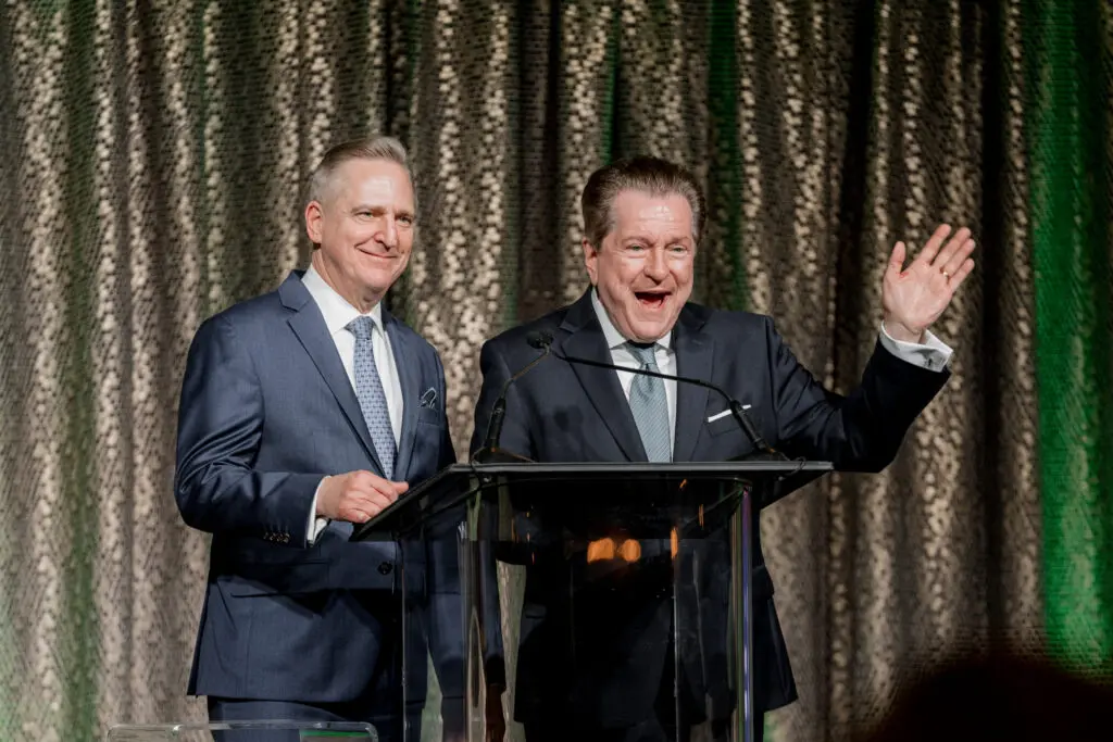 Preservation Houstonian's Good Brick Award dinner chairs Kurt Grether and Bill Stubbs (Photo by Lorena Argueta)