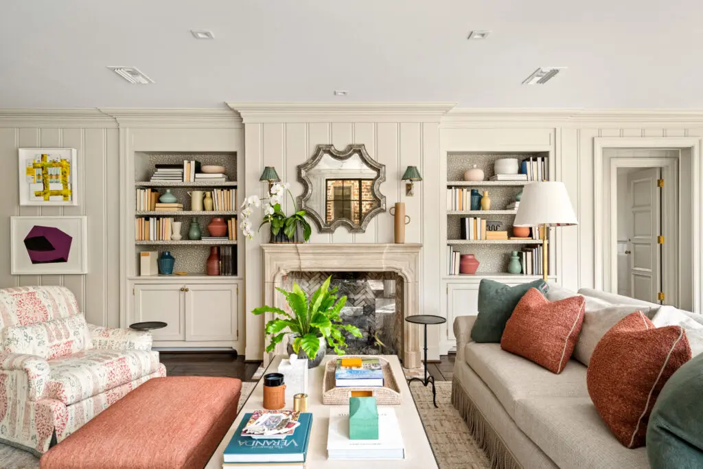 The fireplace brings warmth to the family room at 1419 Kirby (Photo by Sonya Bertolino / Compass)