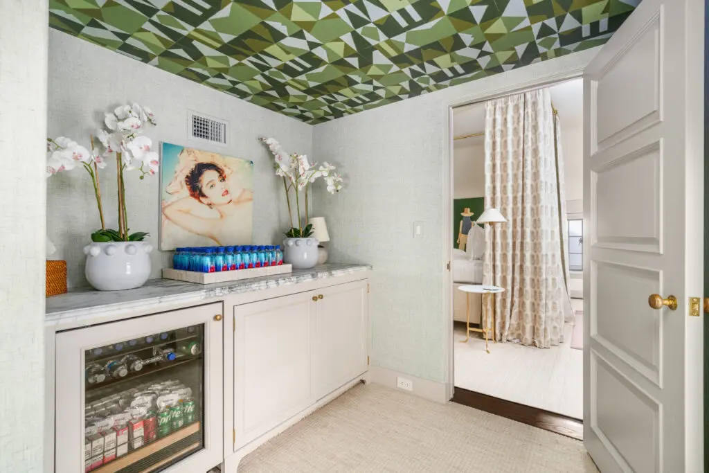 Beverage center in the upstairs media/family room at 1419 Kirby (Photo by Sonya Bertolino / Compass)
