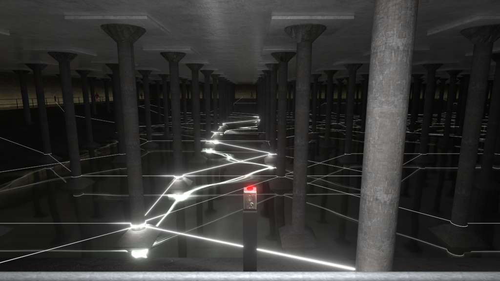 The otherworldly installation "Undercurrents" by Rafael Lozano-Hemmer opens at the Buffalo Bayou Park Cistern, a former reservoir in Houston. (Photo courtesy Buffalo Bayou Partnership)