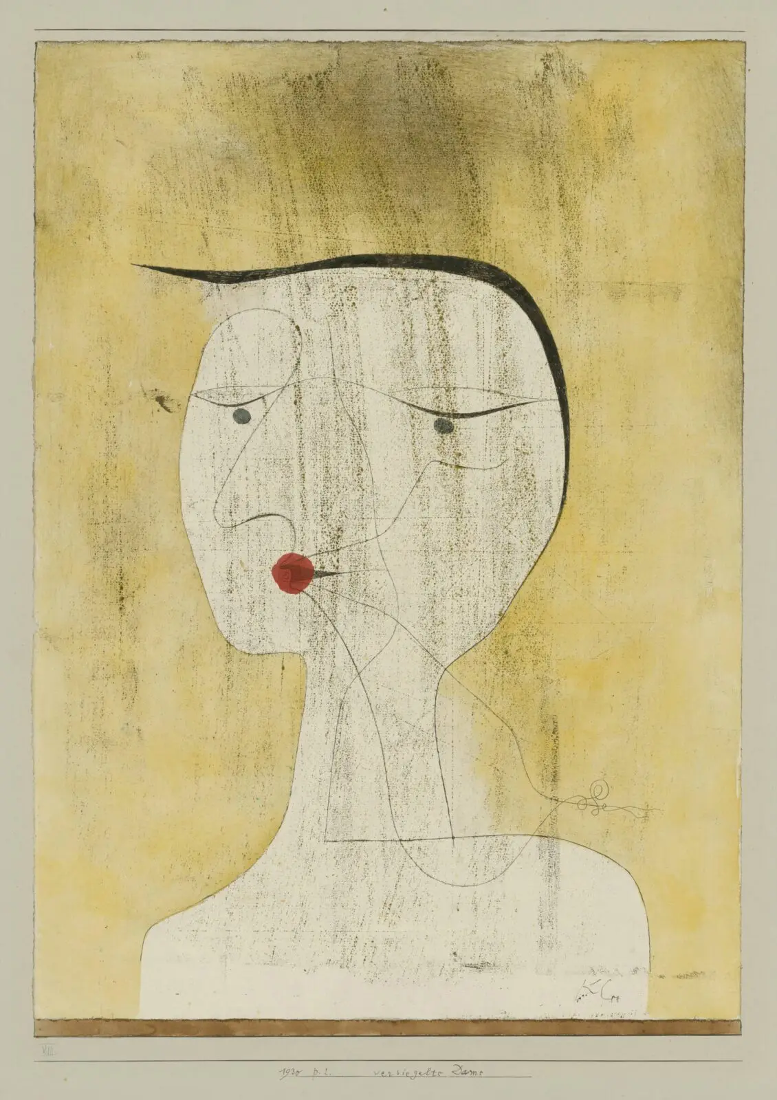 Paul Klee, “Sealed Lady,” 1930, pen and watercolor on paper on paperboard, Museum Berggruen, Neue Nationalgalerie, Berlin. Image courtesy MFAH.