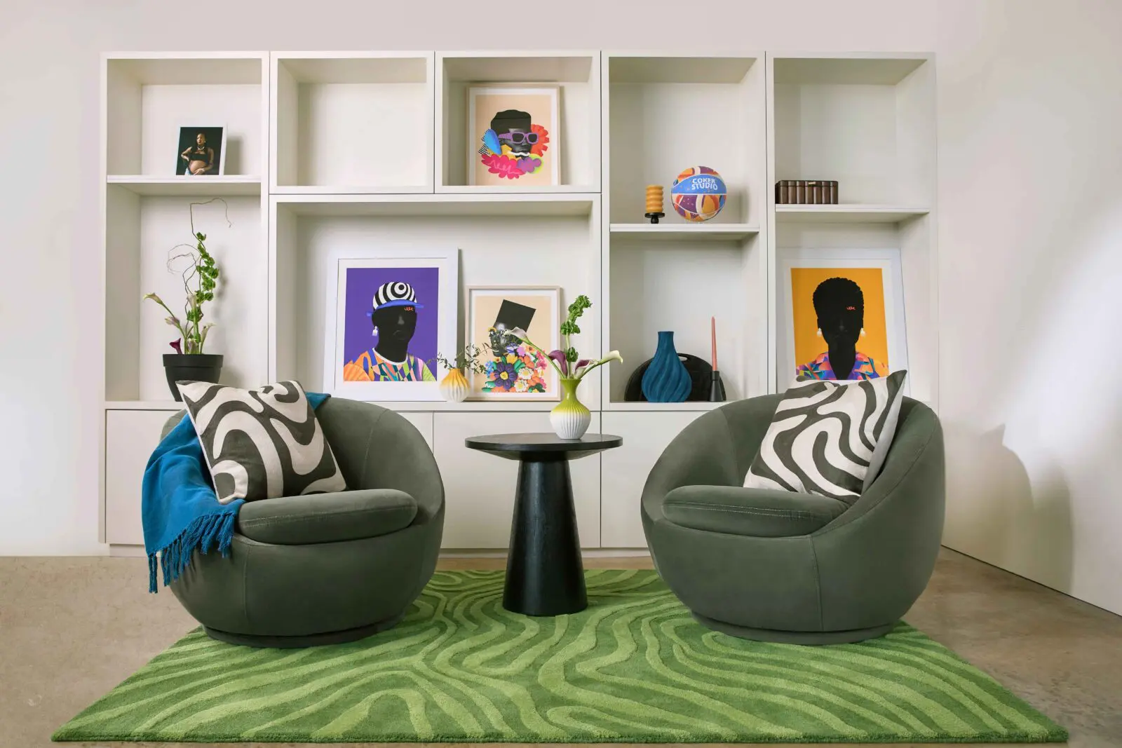 The artist’s collection for Walmart, with his posters (Photo André Jones. Production Design Osasu Asalu / think modern. Design Assistant Uyi Ewansiha.)