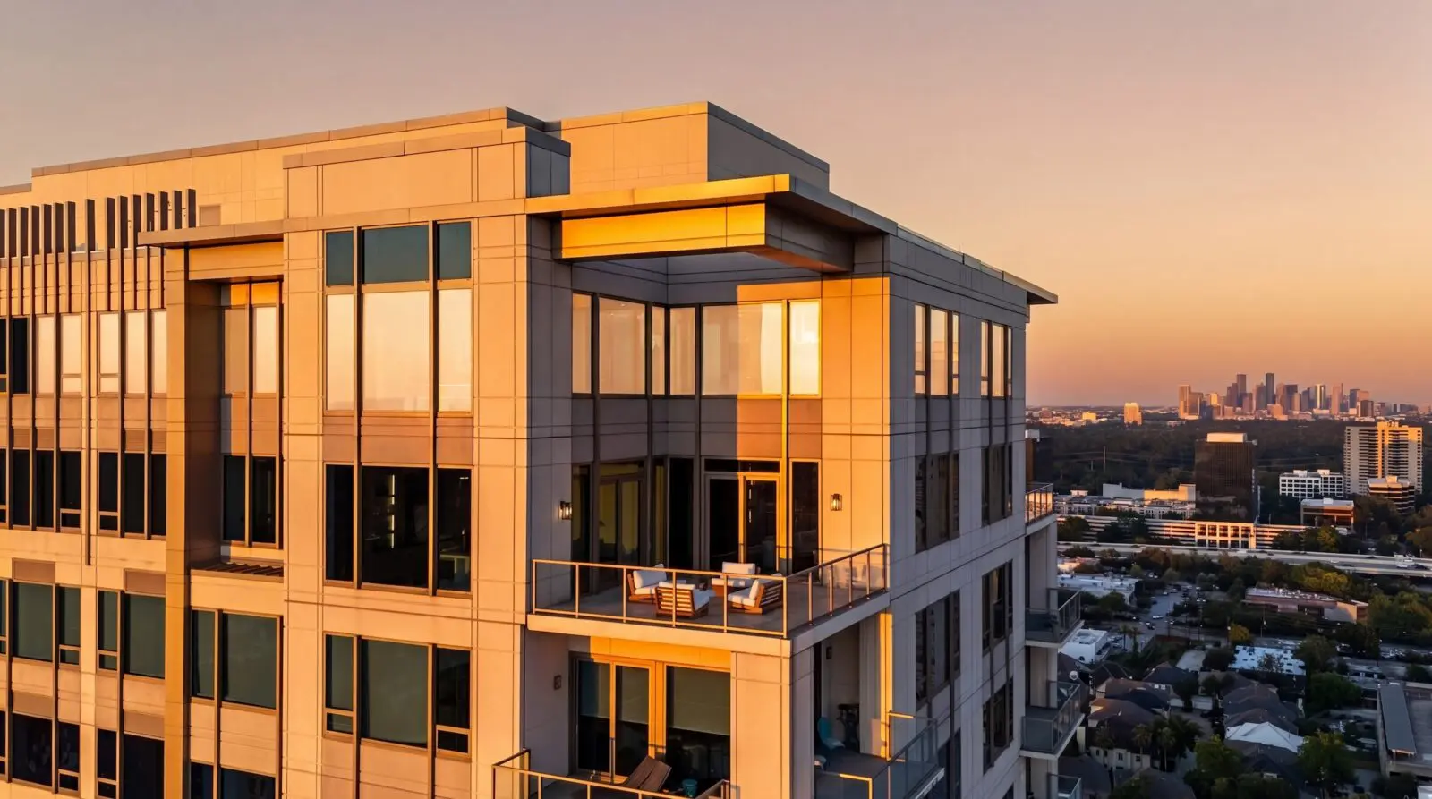 One of two terraces in the Belfiore Penthouse shows off the tower's power. (Photo by Harry Stonhill)