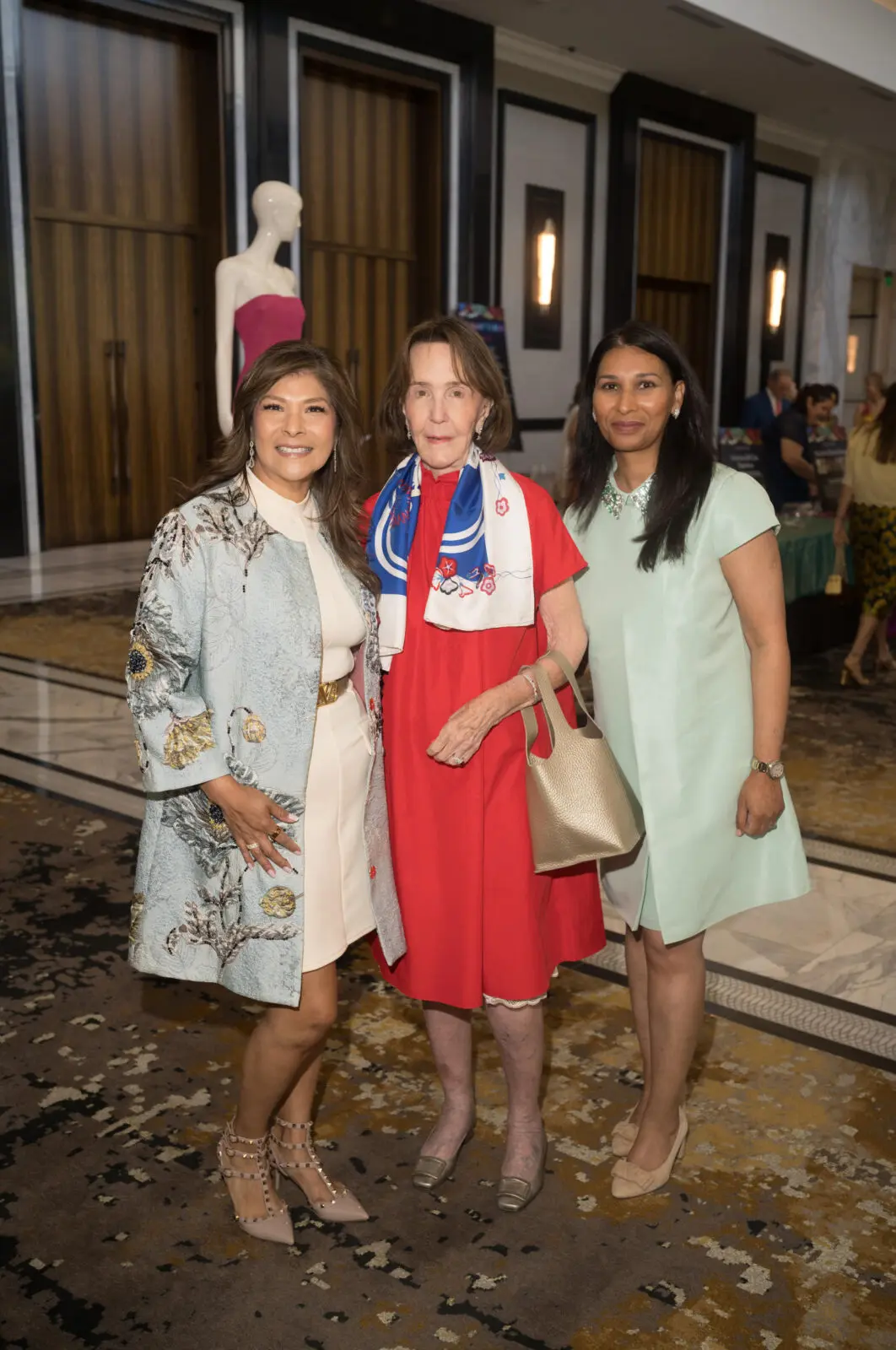 Petra Martinez, Nancy Guinee, Saleena Jafry at Asia Society Texas’ annual 'Runway to Asia' luncheon (Photo by Daniel Ortiz)