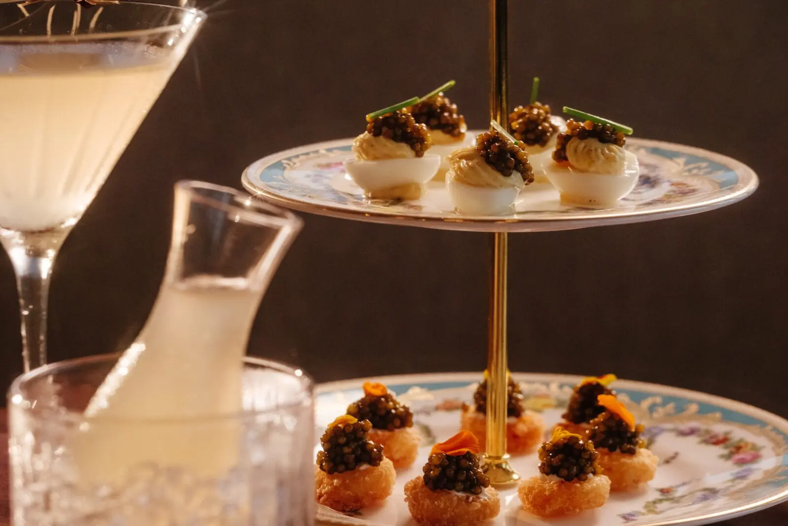 For the swashbucklers in the room, order the osetra caviar service ($120) where humble hashbrown coins along with deviled quail eggs are the carriers of golden beads of caviar from plate to palate.(Photo by Quit Nguyen )