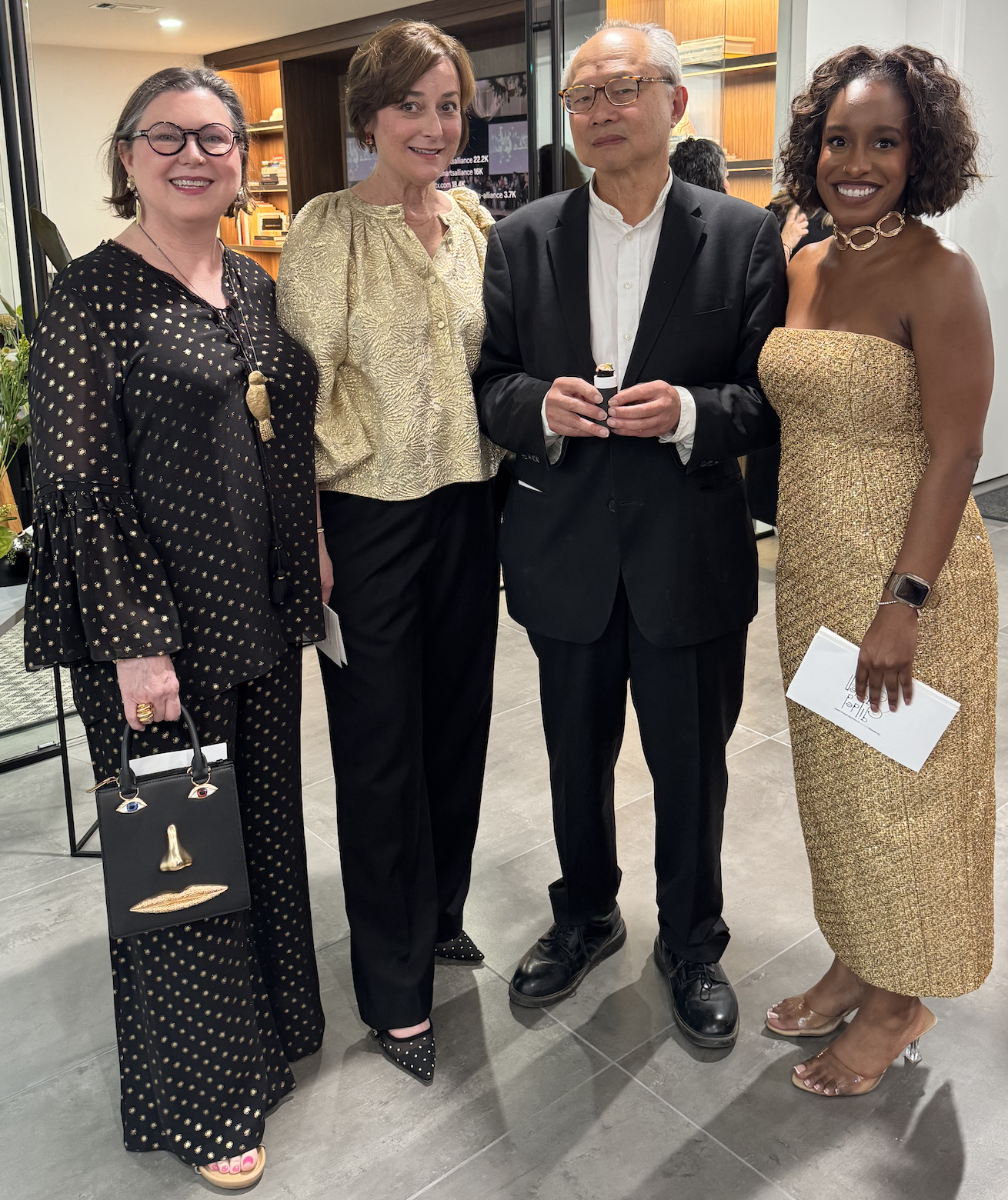 Co-chairs Shawn Stephens and Leigh Smith, artist Mel Chin, HAA CEO Taylor Jackson at the Houston Arts Alliance Gilded & Golden Kickoff (Photo by Hung L. Truong)