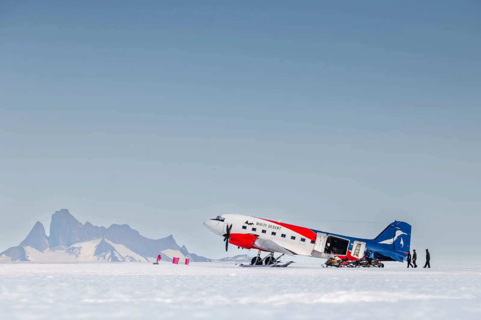 Ski-equipped aircraft, including Baslers and Twin Otters, transport guests from the main camps to remote locations such as the South Pole.