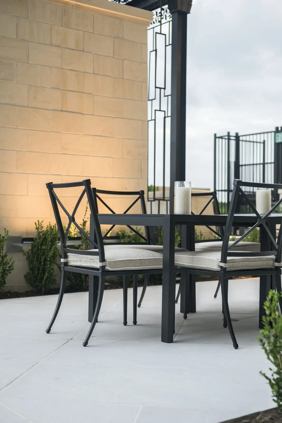 Detail of quality outdoor furnishings on The Langley's fourth floor.