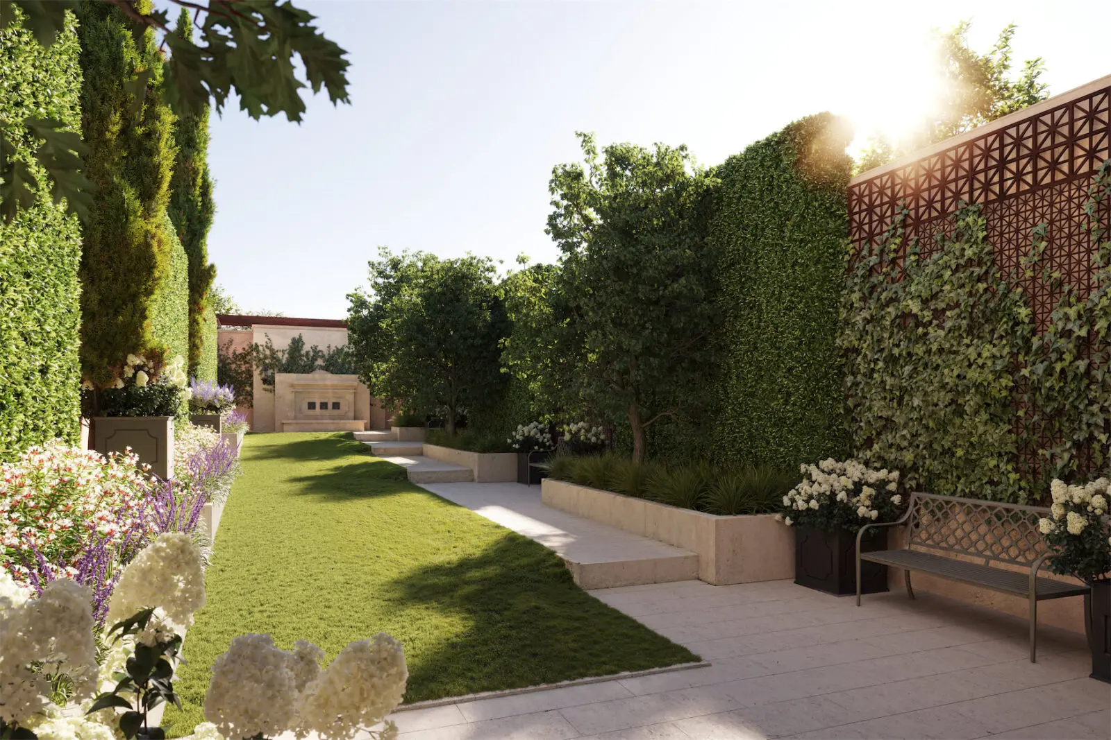 A courtyard dog run at the upcoming Rosewood Residences.