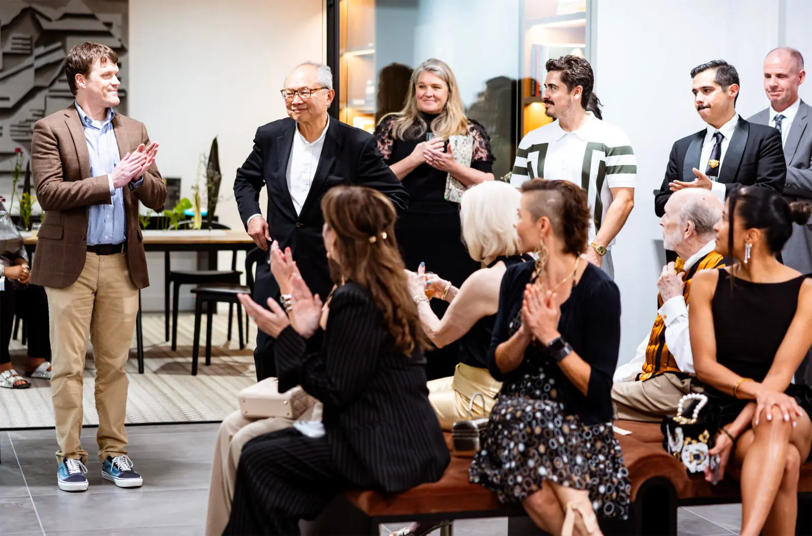 Artist Mel Chin recieves a warm welcome at the Houston Arts Alliance Gilded & Golden Kickoff (Photo by Hung L. Truong) 