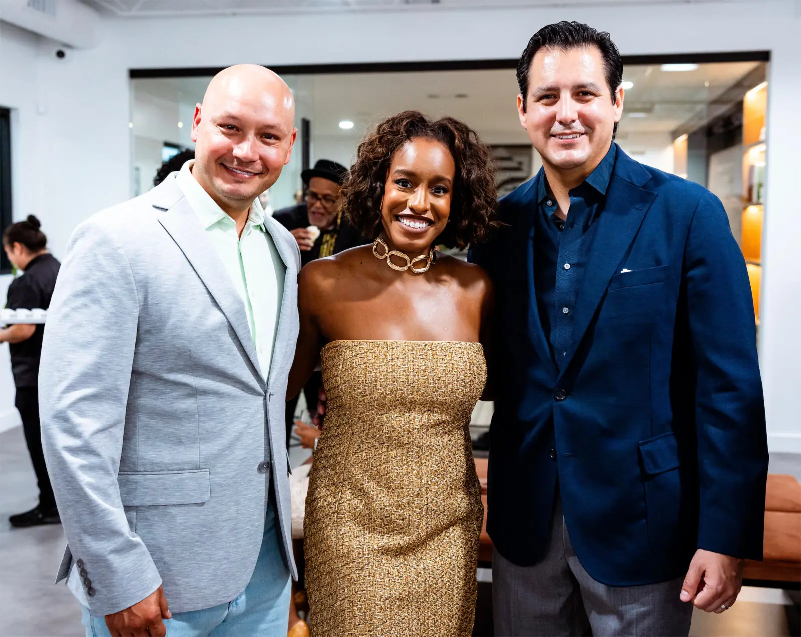 HPD Assistant Chief Adrian Rodriguez, HAA CEO Taylor Jackson, board chair Sergio Selvera at the Houston Arts Alliance Gilded & Golden Kickoff (Photo by Hung L. Truong)