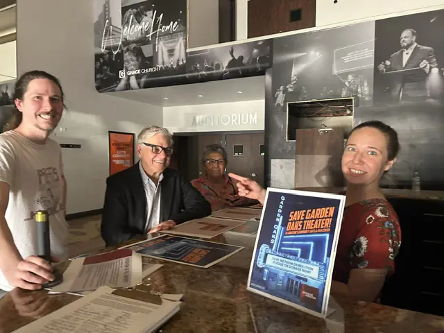 Supporters hope to transform the theater into a cultural hub for filmmakers, artists, and audiences.
(Left to Right: Ian Druke, Chris Lockwood, Ruth Sosa Bailey, Elizabeth Sosa Bailey)