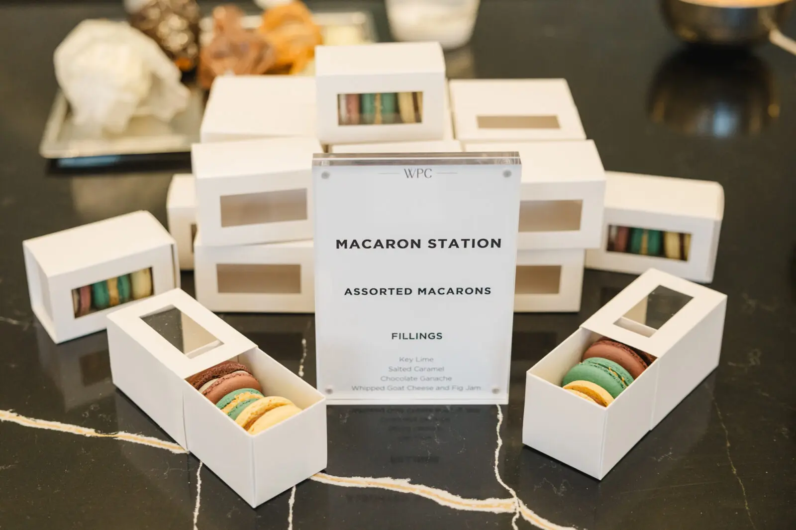 A macaron station with a variety of fillings provided take-home treats for guests at the party at 1 Riva Row. (Photo by Johnny Than)