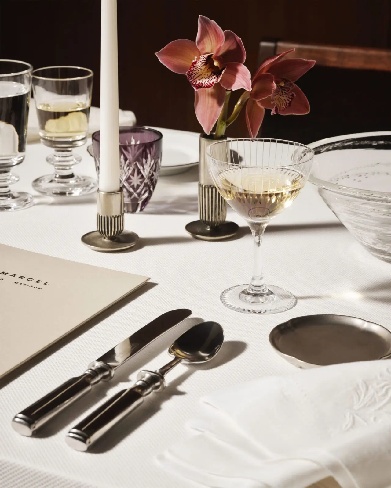Bone Flatware and Kimiko Yasuda martini glass designed for Marcel. (Photo by Rich Stapleton)