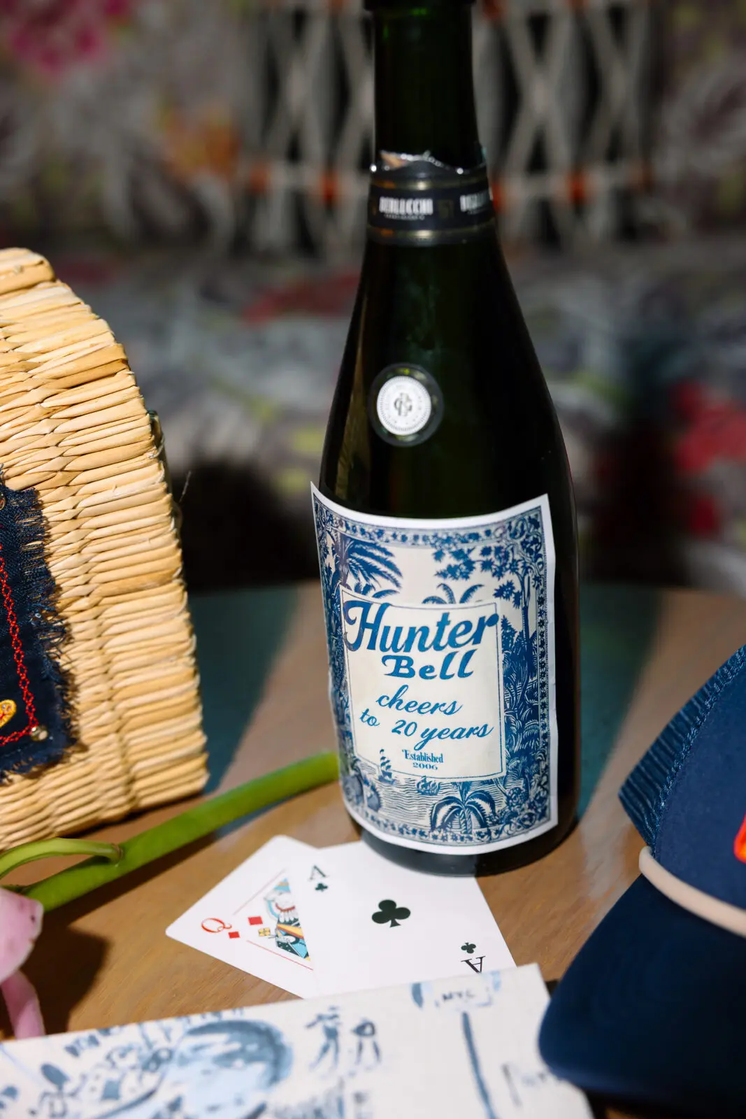 Special champagne labels at fashion designer Hunter Bell's 20th anniversary celebration. (Photo by Caroline May)