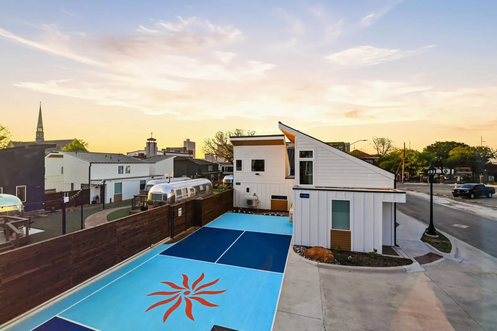 Hotel SOMA's colorful pickleball court adds another amenity to the boutique Near Southside property, which features 31 standalone casitas and four custom Airstream suites. (Courtesy)