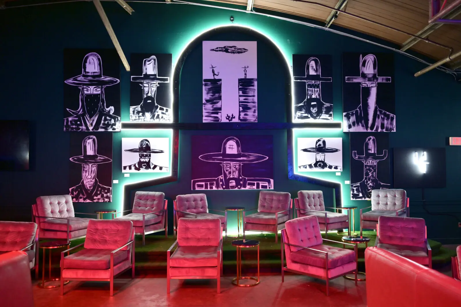 The former Warehouse Live becomes a chic party place for soccer fans with artwork by Laura Goodson.