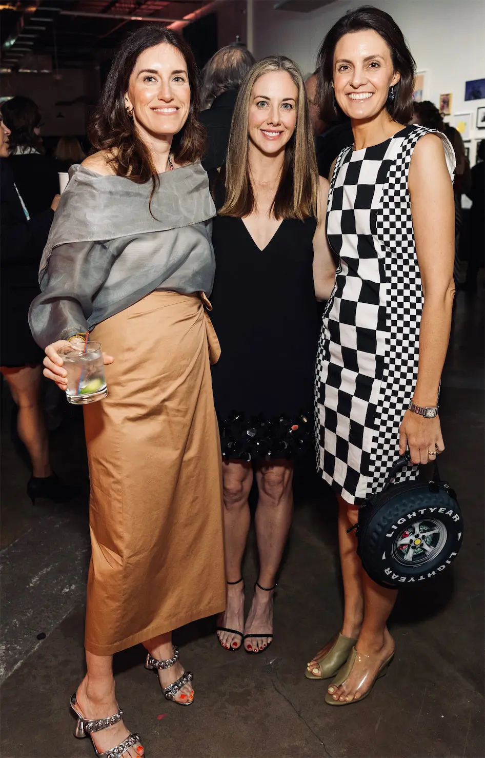 Sarah Beth Seifert, Amma Grodin, chair Julia Stallcup at Glasstire 25th Anniversary Party & Auction (Photo by Jenny Antill Clifton)