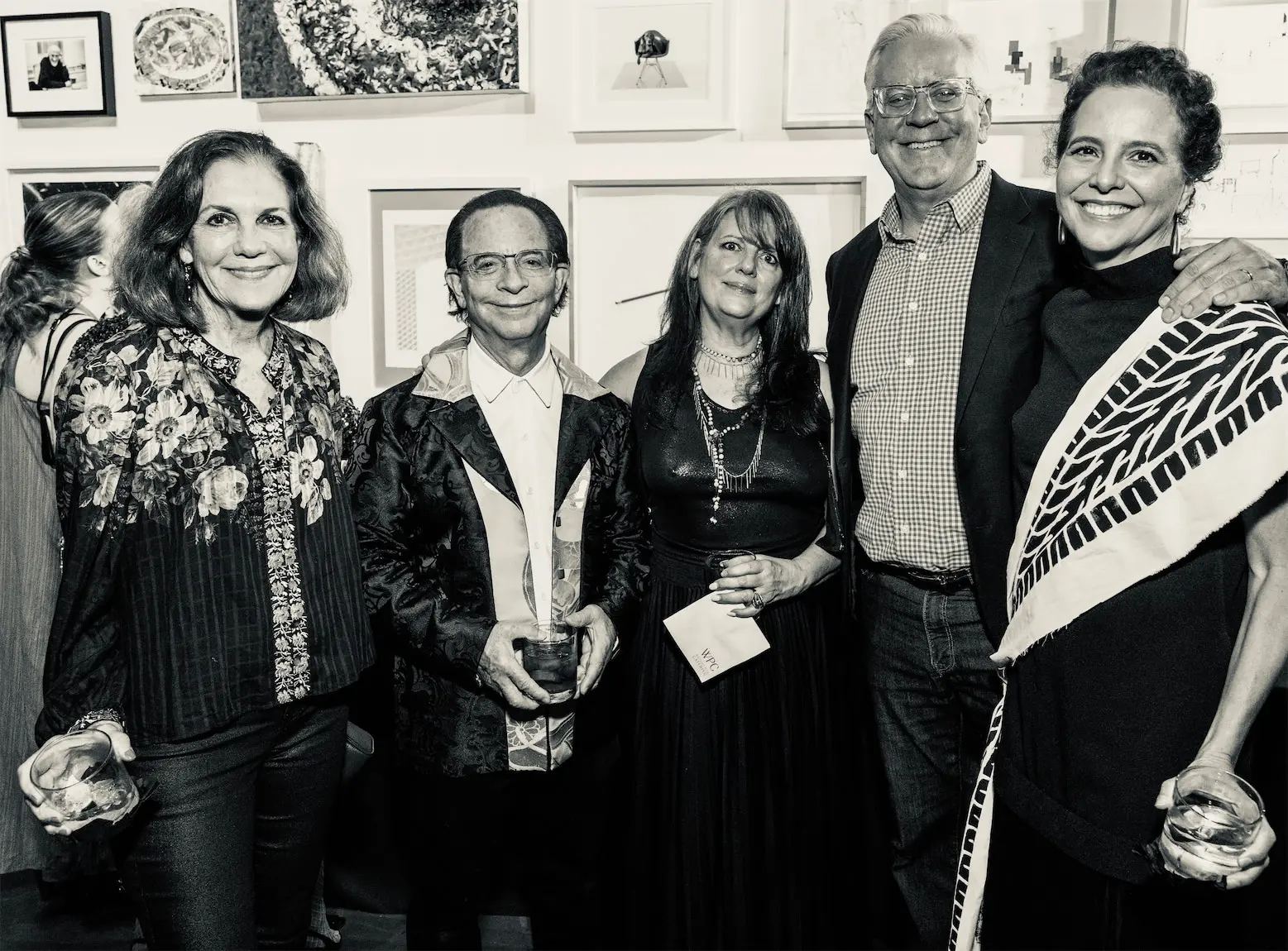 Jereann Chaney, Lester Marks, Jana Cothren, Steve Satterwhite, honoree Rainey Knudson at Glasstire 25th Anniversary Party & Auction (Photo by Jenny Antill Clifton)